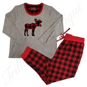 Eddie Bauer Women's Holiday Pajama Set Sleep Set Red Gray Buffalo NWT